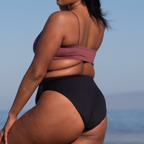 LEFT ON FRIDAY Hi Hi Bikini Bottoms Jet Black size Small - Picture 2 of 8